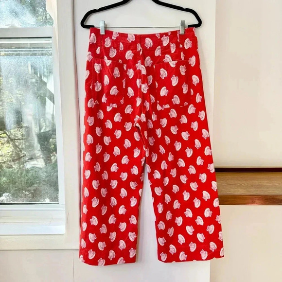Anthropologie Maeve Colette Wide Leg Cropped Pants Seashell Beach Red 32P Petite - Picture 8 of 14